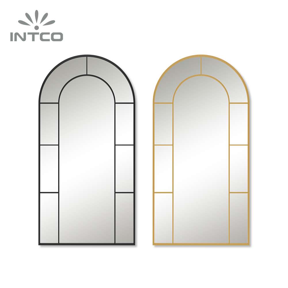Intco black&gold window metal frame wall mirror